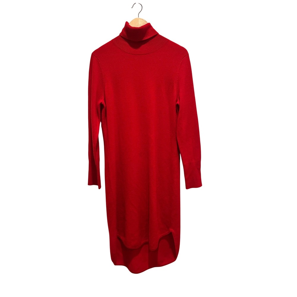 Neiman Marcus Cashmere Turtleneck‎ Sweater Dress Red Large Quiet Luxury Holidays